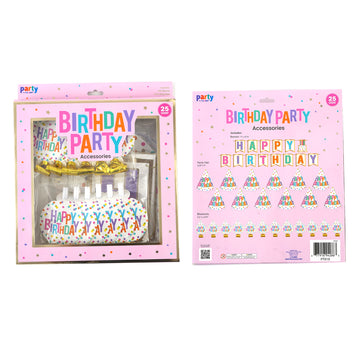 25Pc Party In Box/Pink Box, 1Pk Paper Banner, 12Pk Party Hat, 12Pk Blowouts