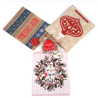 3Pk Large Nordic Christmas Bag With Burlap Ribbon Handle, 4 Designs