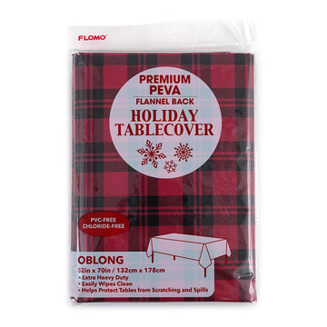 Christmas Plaid Oblong Premium Flannel Back Tablecover, 52" X 70"