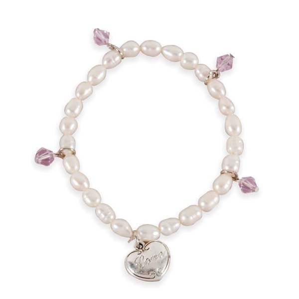 Pearl Bracelet With Heart Charm, Boxed