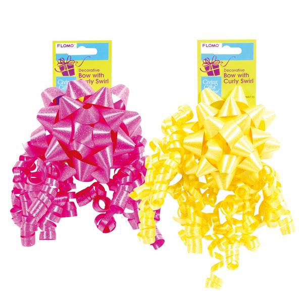 Glitter Star Bow W/Curly Swirl, 6 Colors