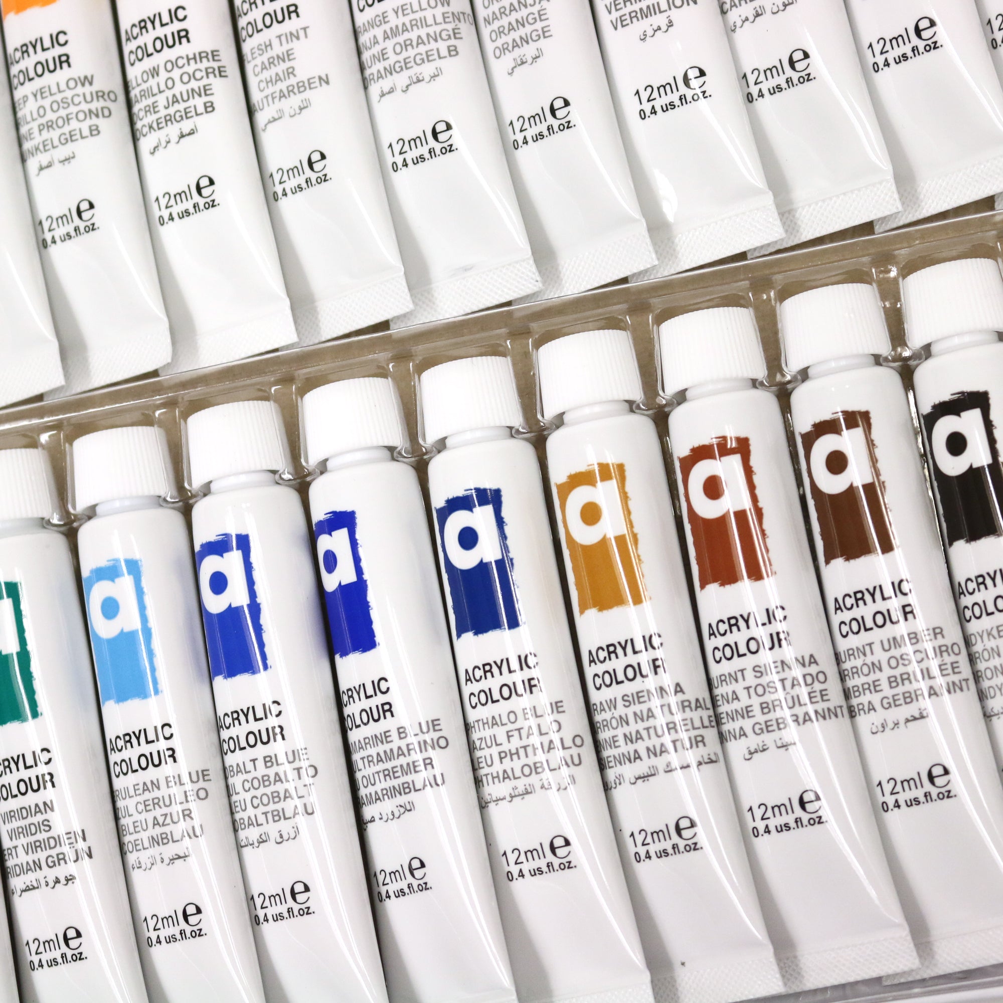 Acrylic paint Set 24colors (12ml, 0.4 oz) with 3 Pieces Brushes
