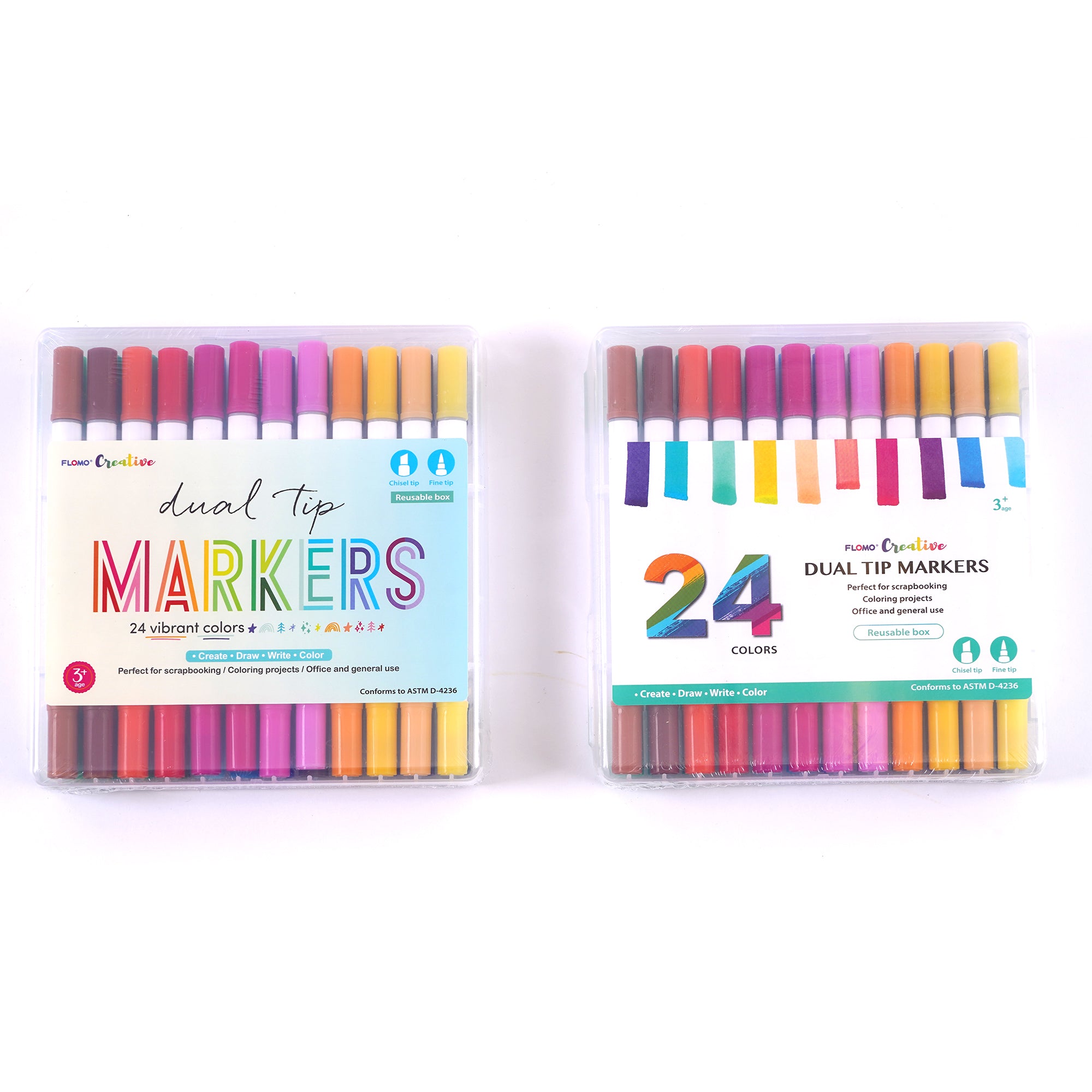 24 Colors Marker Dual Tip, Double Head Square And Circle Permanent Marker  Pens In Bright And Natural Colors Art Markers Set Comes In Safe Storage Box