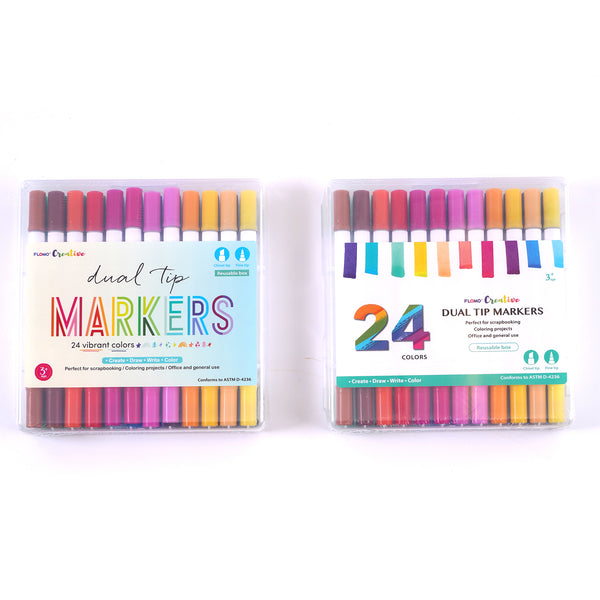 8-Pack Office School 2-In-1 Double Sided Markers Broad & Fine Tips Bright  Colors