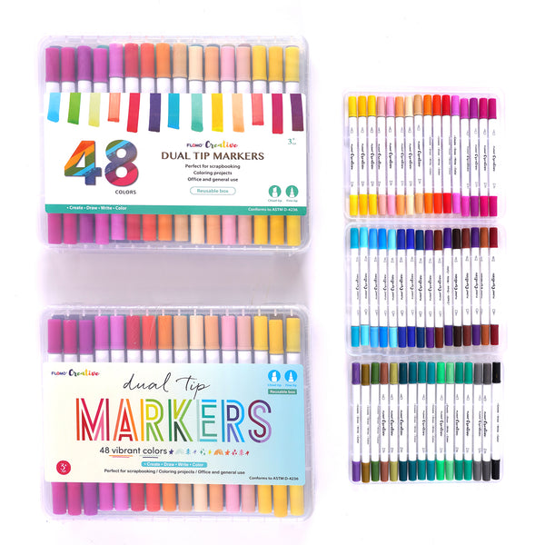 Vibrant Alcohol Brush Markers - 48 Colors