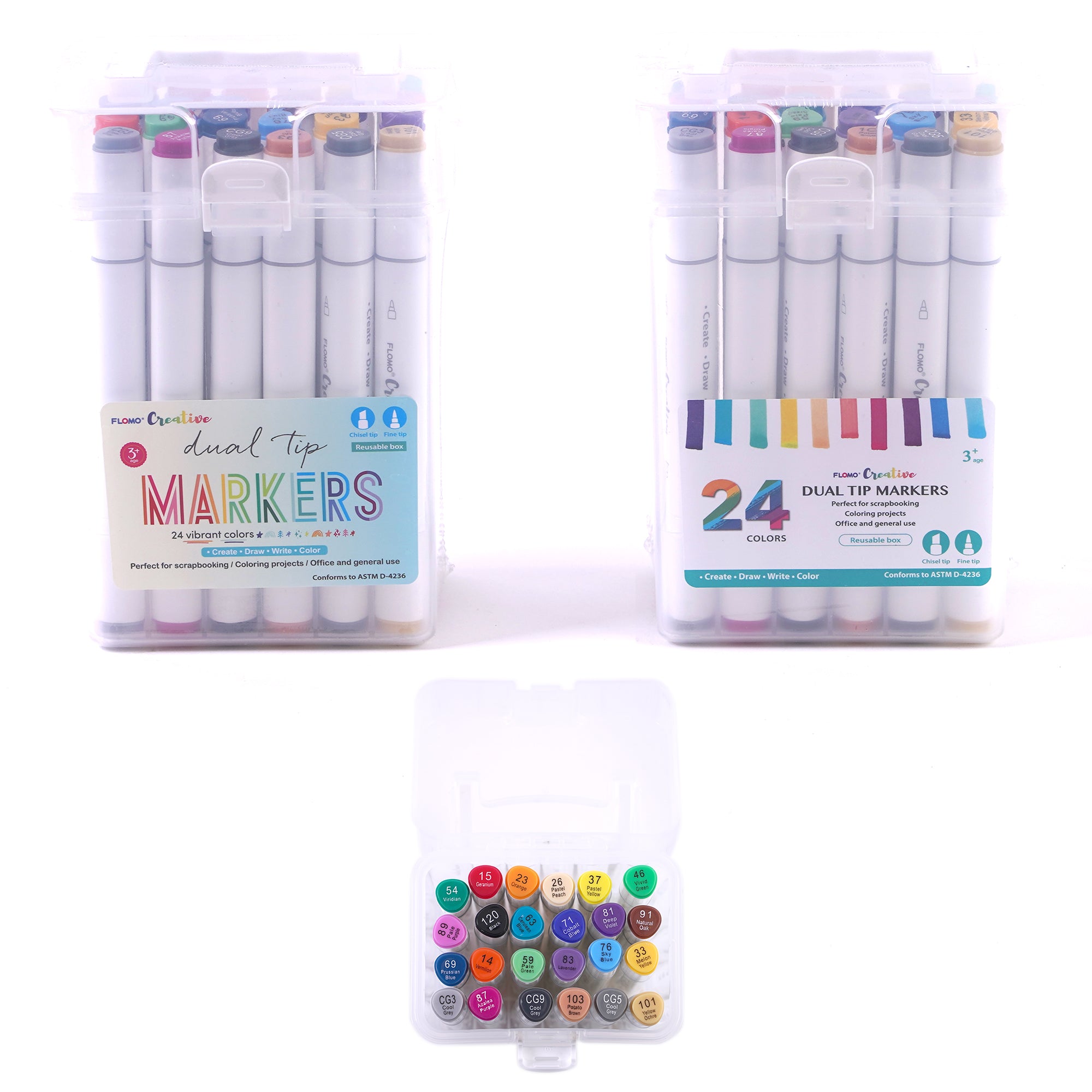 Ohuhu® 48-Color Alcohol-Based Brush-and-Chisel Dual-Tip Art Marker Set