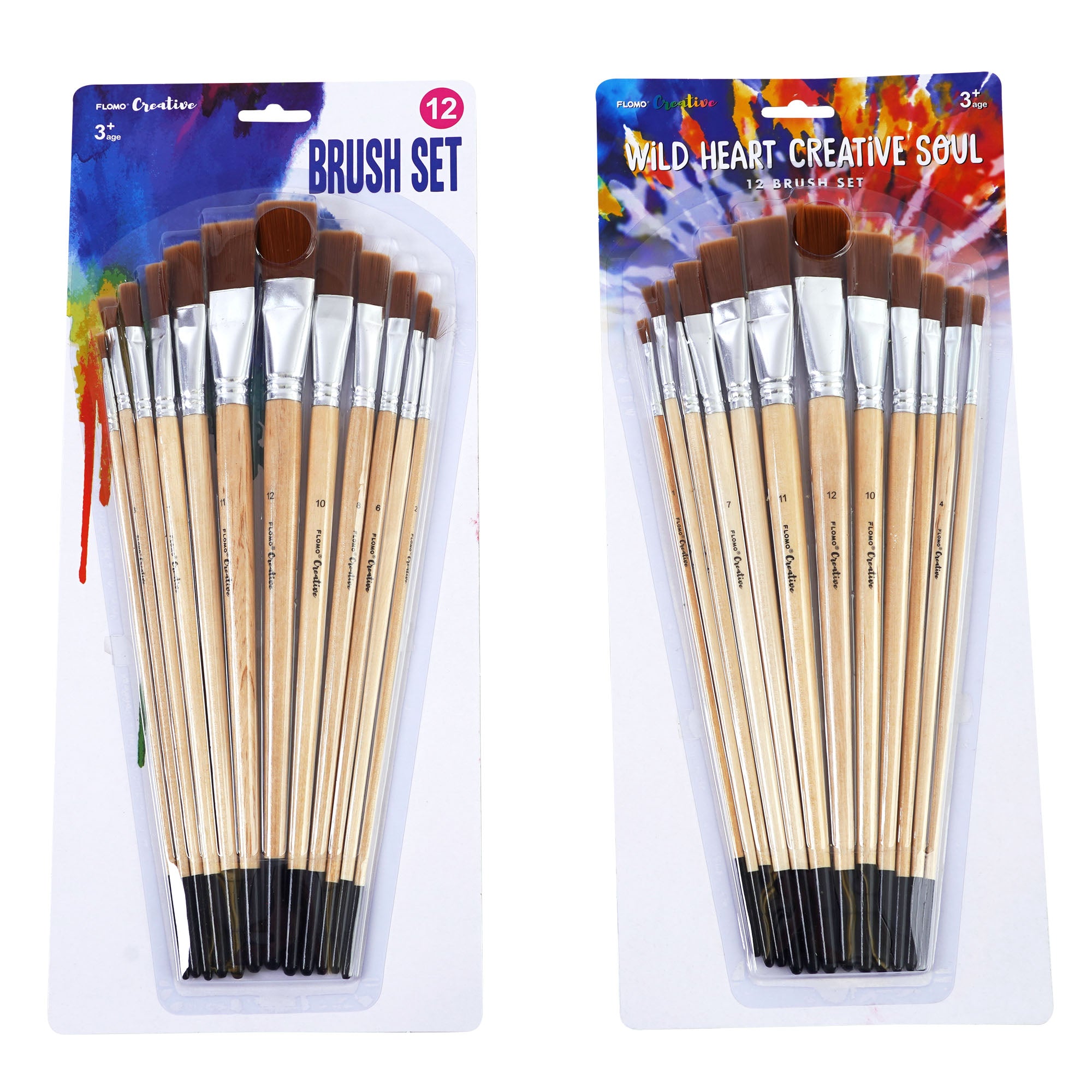 12 Pcs Flat Head Paint Brush Art Paintbrush Sets Long Handle