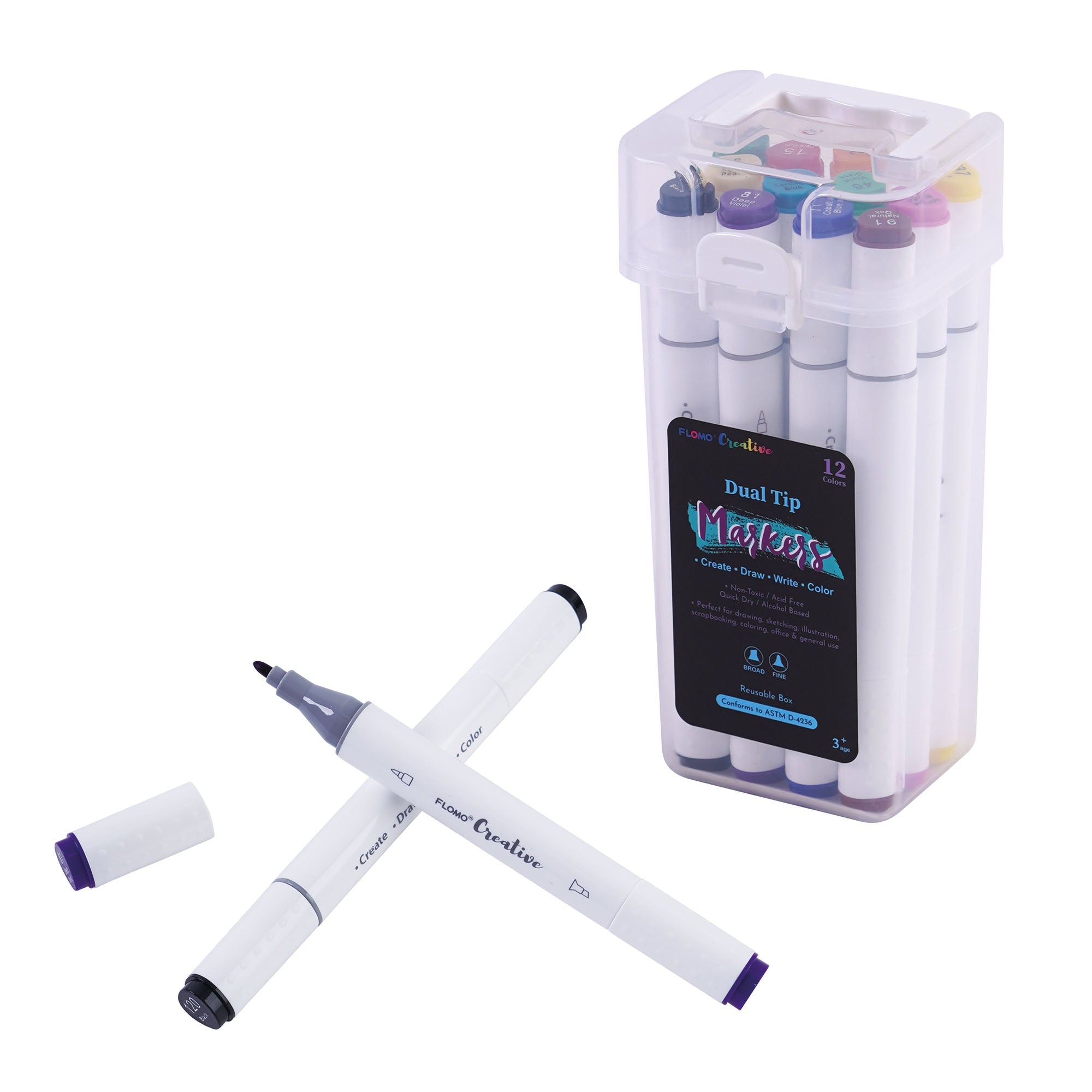 48Ct Dual Tip Brush Markers In Reusable Case With Handle