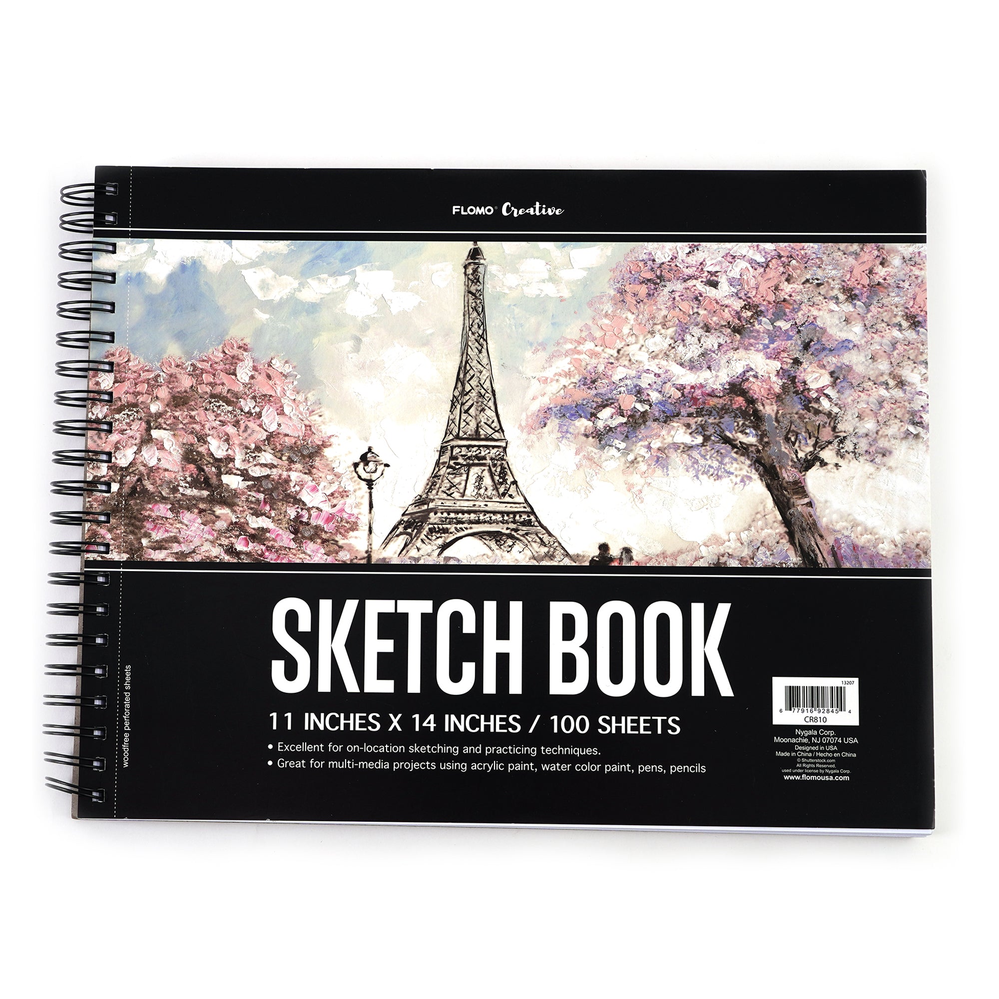 Large Sketchbook with Drawing Tools Design, 9 in x 11 in