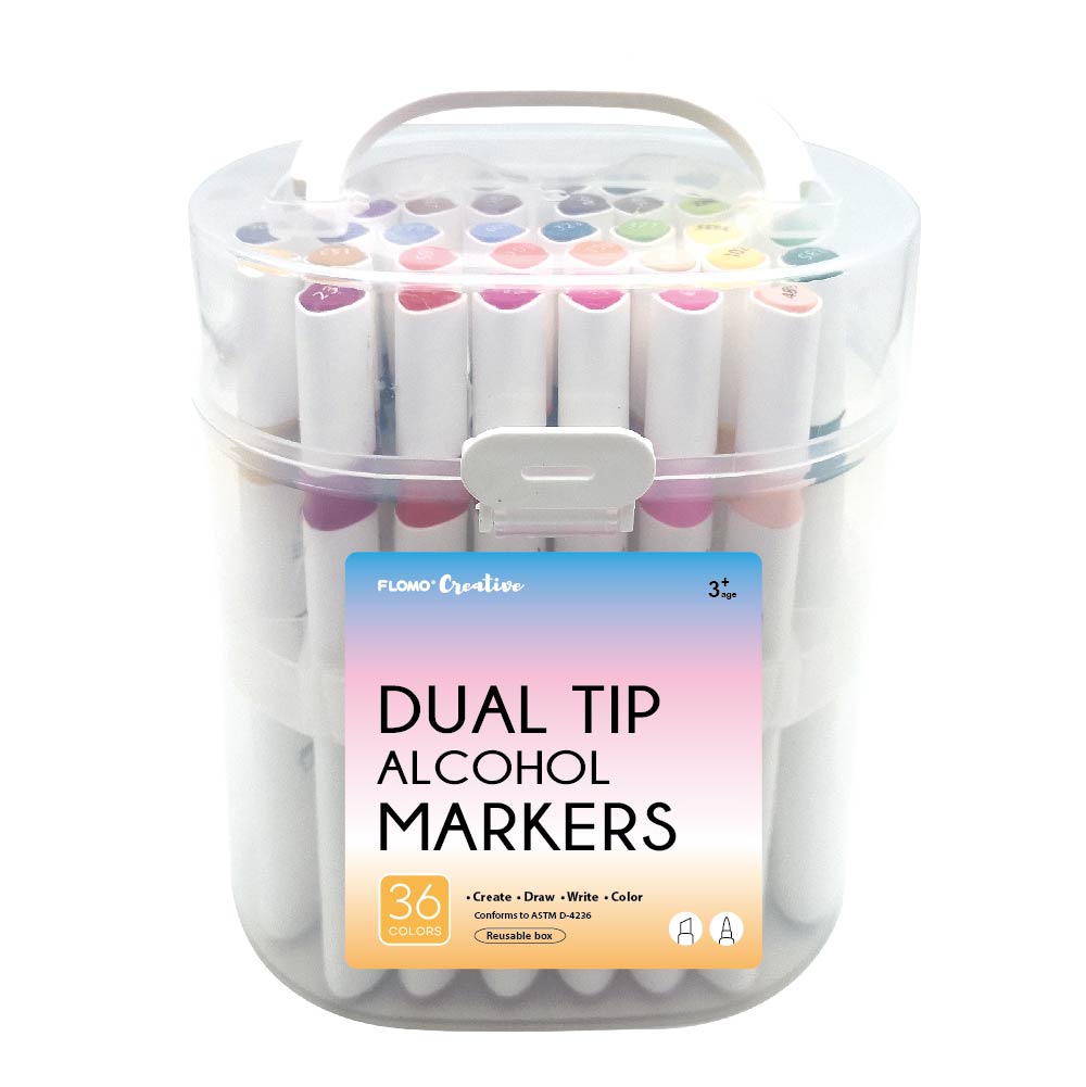 18Ct Dual Tip Markers With Black Barrel In Reusable Case With Handle