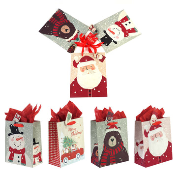 3Pk Large Snowdots Santa Glitter Bag, 4 Designs