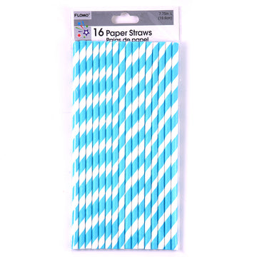 16Pk Blue Stripe Paper Party Straws