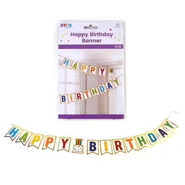 7Ft Happy Birthday Banner With Hot Stamp