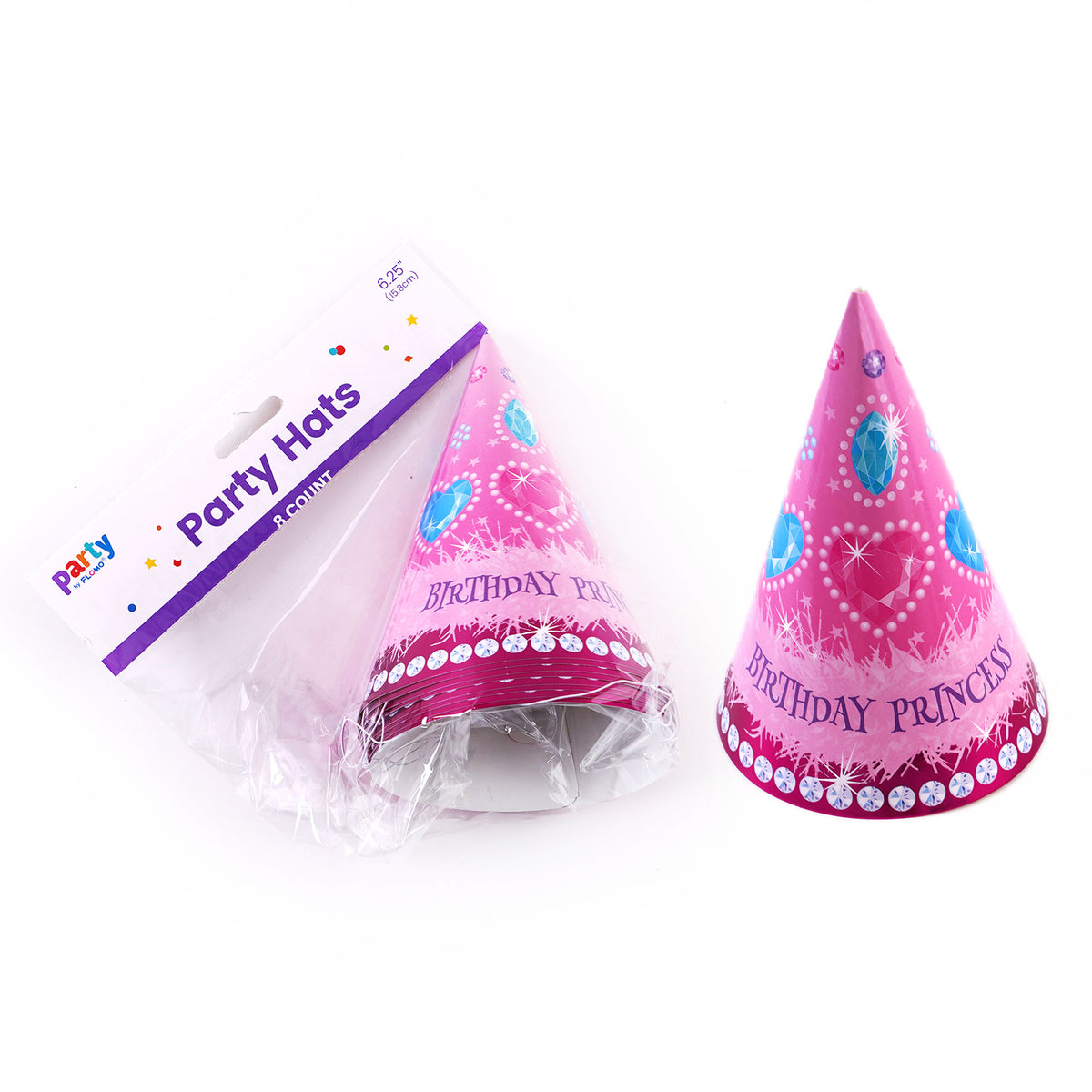 8Pk Birthday Princess Party Hats W/ Hot Stamp | FLOMO/Nygala Corp.