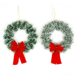 9.5"Dia. Tinsel Wreath With Velvet Bow, 2 Styles