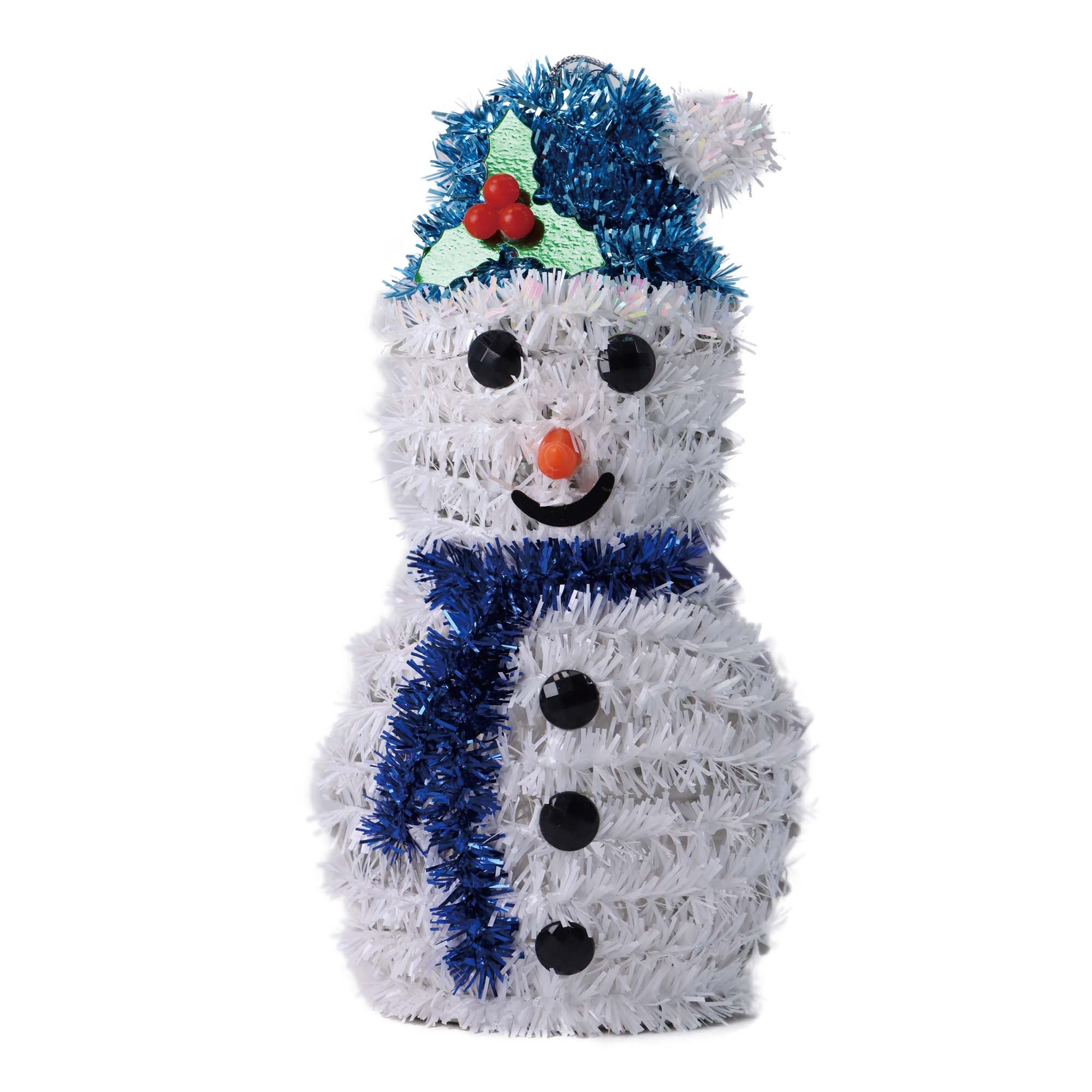 Christmas Shimmer Mini Snowman W/Bucket Polyresin Tinsel Tree