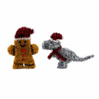 6.5" Christmas Gingerbread Man & Dinosaur Tinsel Decoration, 2 Designs